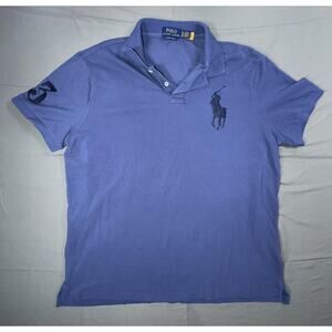 Polo Ralph Lauren Polo Shirt Mens XL Blue Big Pony Custom Slim 3 Sleeve Cotton‎